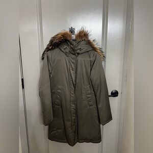 Theory Women’s Green Parka Jacket with hood - size p (xs)